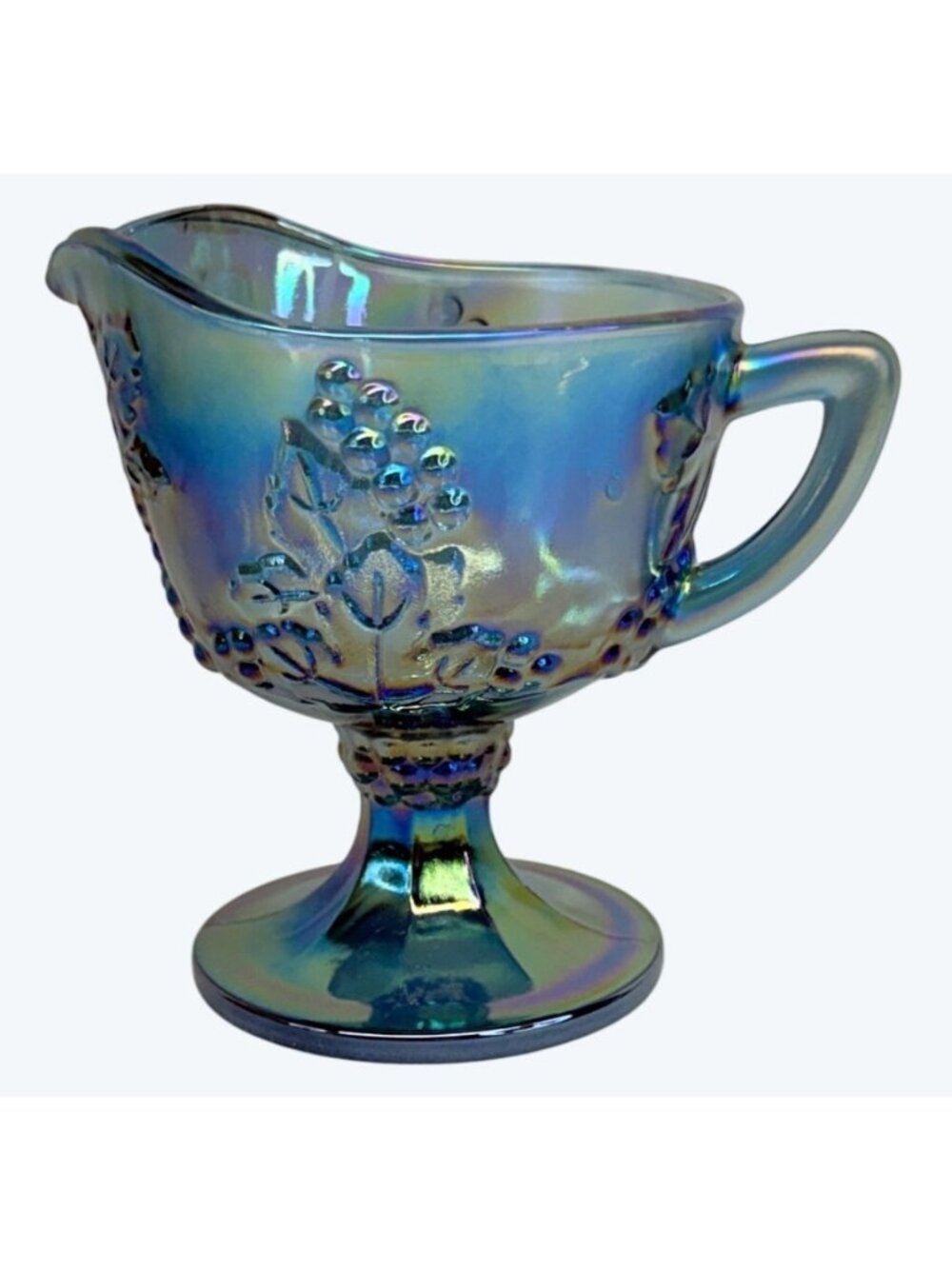 Indiana Glass Blue Carnival Harvest Grape Pedestal Creamer